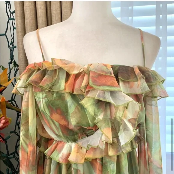 ❌SOLD❌ ZARA Ruffle Printed Tulle Dress - Picture 8 of 9